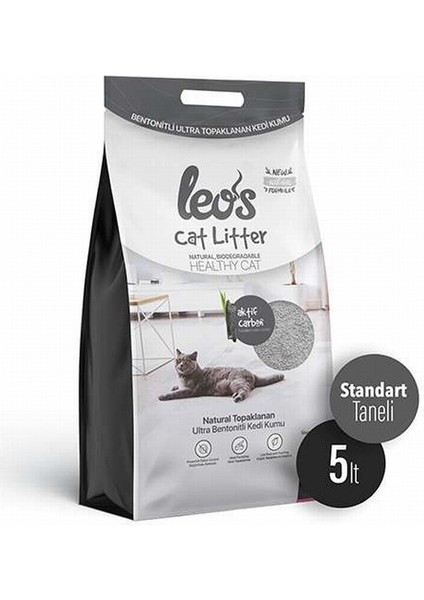 Leos Cat Litter Grey Aktif Karbonlu Bentonit Kedi Kumu 5 Lt