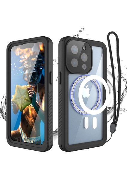 Iphone 13 Pro Max Uyumlu Kılıf 360 Derece Tam Kaplama Waterproff Su Geçirmez Magsefe Destekli Silikon Kapak Zırh Tank Casse Military 1-1 Arkası Şeffaf