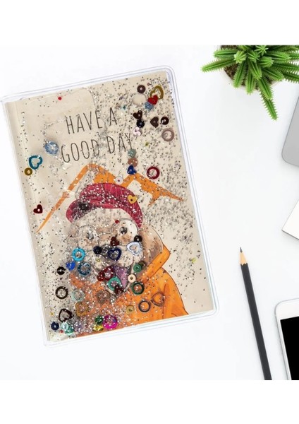 Simli ve Sulu Kapaklı Renkli Sayfalı Desenli Mini Defter