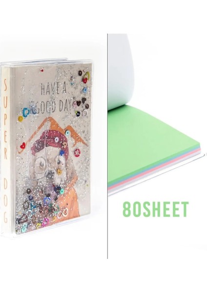 Simli ve Sulu Kapaklı Renkli Sayfalı Desenli Mini Defter
