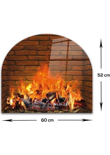 Cam Ocak Arkası Koruyucu | Oval Şekilli | Odunlu Şömine | 52CM x 60CM