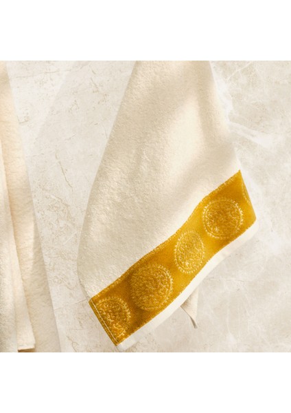 Minka Sonil %100 Pamuk Banyo/Yüz Havlusu Hamam Seti Off White Gold