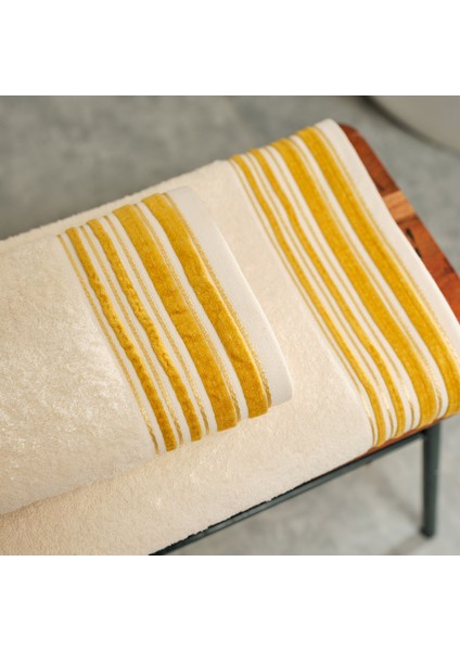 Minka Sonil %100 Pamuk Banyo/Yüz Havlusu Hamam Seti Off White Gold