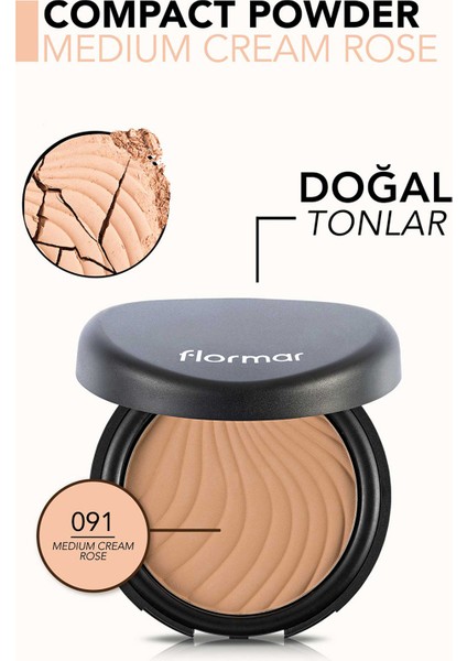 Flormar-Mat ve İnce Yapılı Compact Powder Kapatıcı Pudra (091 Orta Soğuk Alt Ton) 8690604400911