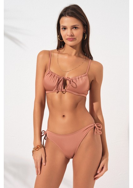 Blake Büzgülü Önden Bağlamalı Bikini Takım Bronz 231226
