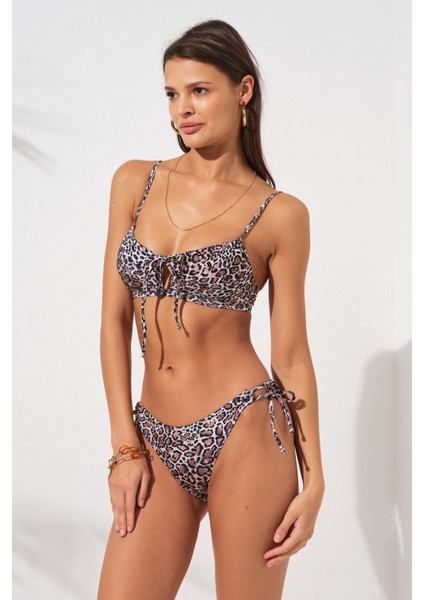 Blake Büzgülü Önden Bağlamalı Bikini Takım Leopar 231226-D modelleri