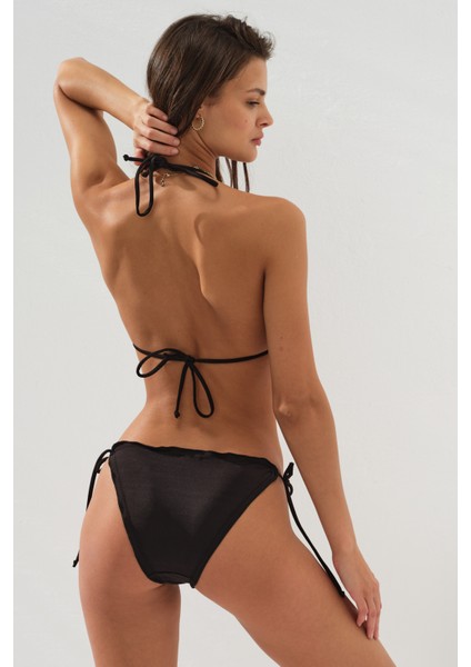 Fırfırlı Üçgen Bikini Takım Siyah Soft Pedli Kadın Plaj Modası fırsatları