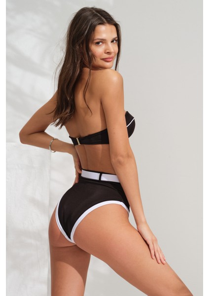 Boş Kaplı Balenli Yüksek Bel Kemerli Straplez Bikini Takım Siyah&beyaz 231203 fiyatları