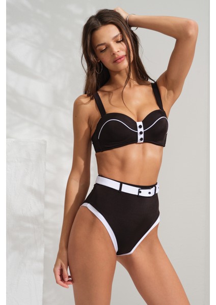 Boş Kaplı Balenli Yüksek Bel Kemerli Straplez Bikini Takım Siyah&beyaz 231203 fırsatları
