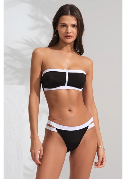 Pierre Cardin Soft Pedli Fermuarlı Straplez Bikini Takım Siyah&beyaz  231201