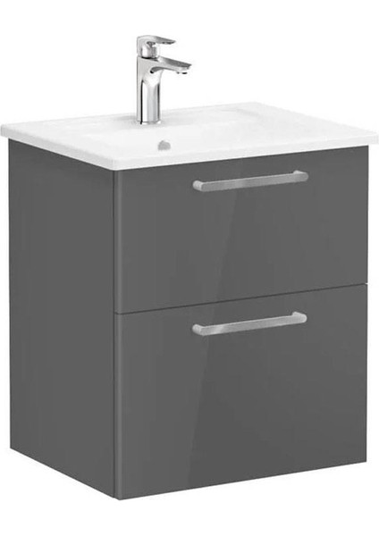 Root Flat 65 cm Parlak Antrasit Kapaklı Banyo Dolabı Alt Modül Lavabo 66292