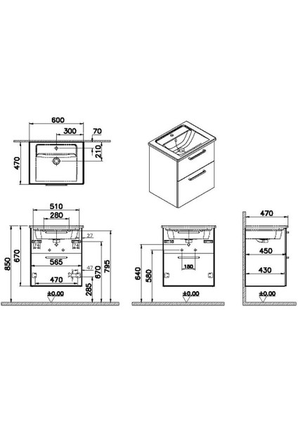 Root Flat 65 cm Parlak Antrasit Kapaklı Banyo Dolabı Alt Modül Lavabo 66292 fiyatları