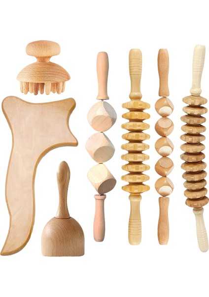 7x Ahşap Masaj Araçları Serbest Bırakma Selülit Kas Gua Sha Aracı (Yurt Dışından)