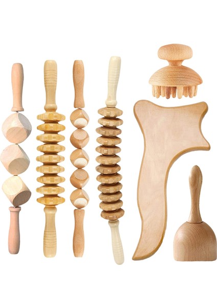 7x Ahşap Masaj Araçları Serbest Bırakma Selülit Kas Gua Sha Aracı (Yurt Dışından)