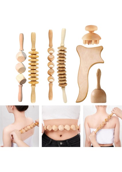 7x Ahşap Masaj Araçları Serbest Bırakma Selülit Kas Gua Sha Aracı (Yurt Dışından)