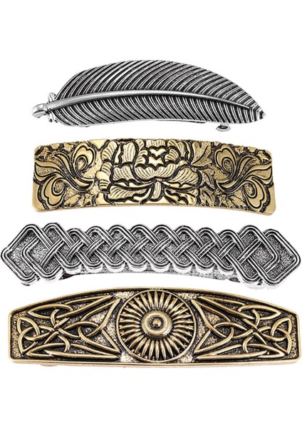 4x Kadın Çiçek Tüyü Barrette Dışbükey Metal Saç Klipi Altın (Yurt Dışından)