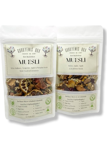 Müsli Kuru Meyveli ve Çekirdekli Vegan Şekersiz Protein ve Lif Kaynağı 2 x 100 gr Kahvaltılık Gevrek Seti Sağlıklı Kahvaltı Beslenme Yüksek Lif Protein Kaynağı Vegan Şekersiz