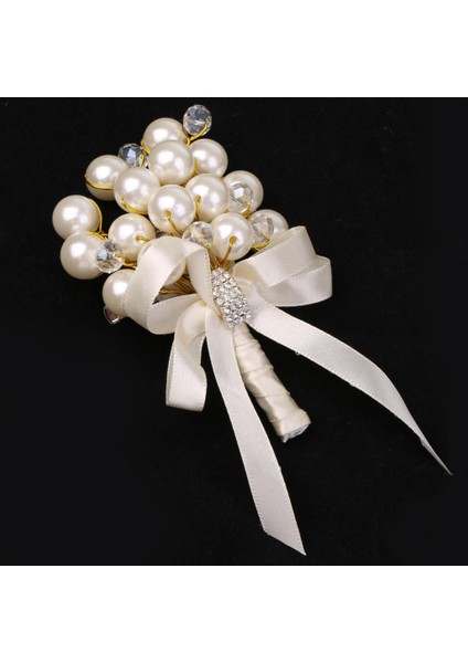 Düğün Töreni Lüks Sahte Inci Kristal Rhinestone Boutonniere Corsage  (Yurt Dışından)