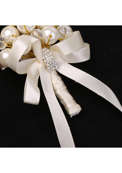 Düğün Töreni Lüks Sahte Inci Kristal Rhinestone Boutonniere Corsage  (Yurt Dışından)