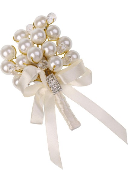 Düğün Töreni Lüks Sahte Inci Kristal Rhinestone Boutonniere Corsage  (Yurt Dışından)