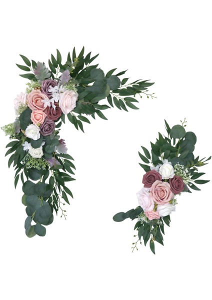 2pcs Yapay Çiçek Kemeri Dekor Düğün Sergisi Için Pembe Gül Çiçeği (Yurt Dışından)