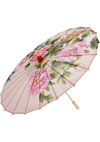 Pembe Şakayık Desenli 33 Inç Beyaz Şemsiye Şemsiye, Premium Ipek (Yurt Dışından)