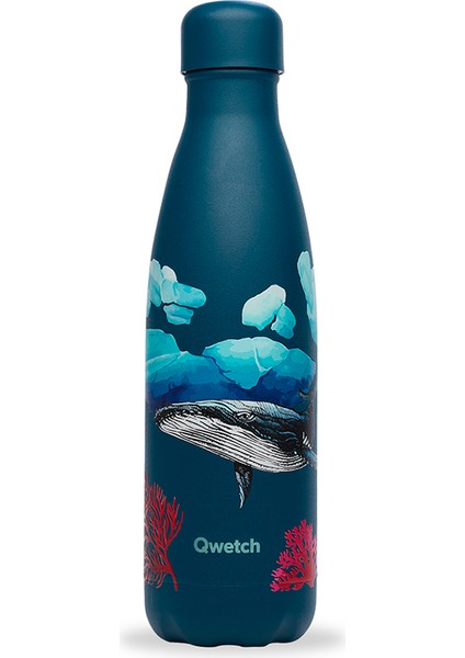 QD3466 Balina Desenli Isı Yalıtımlı 500ML Termos - Turkuaz