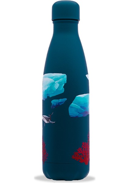 QD3466 Balina Desenli Isı Yalıtımlı 500ML Termos - Turkuaz