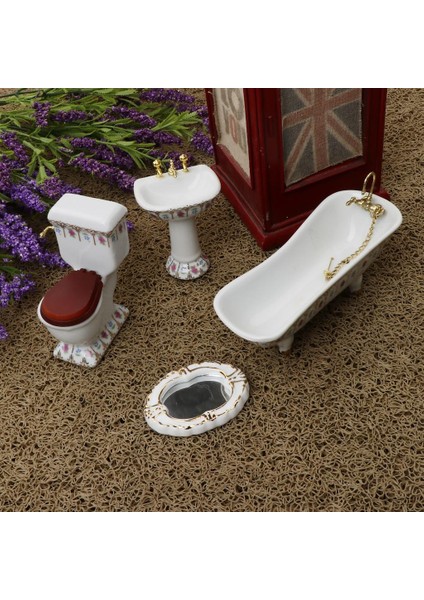 4pcs Beyaz Renkli Banyo Seti Mobilya 1/12 Dollhouse Minyatür Kitler(Yurt Dışından)