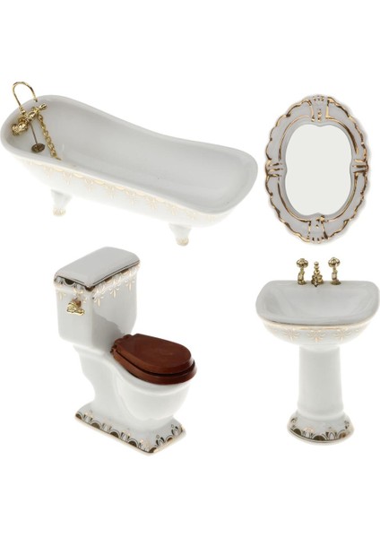 Banyo Dekorasyon Tuvalet Küvet Set Bebek Evi Minyatür (Yurt Dışından)