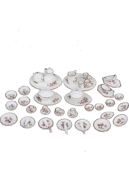 1/12 Dollhouse Minyatür Çiçek Porselen Çay Set Yemek Kupası Plakası 50P(YURT Dışından)