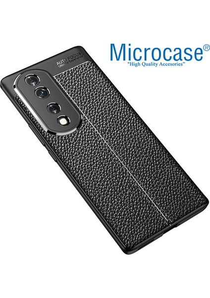 Honor 70 Leather Serisi Deri Efekt Silikon Kılıf - Siyah AL3337