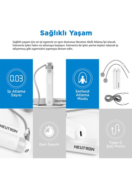 Ayarlanabilir Akıllı Bluetooth Atlama Ipi - App ile Kontrol