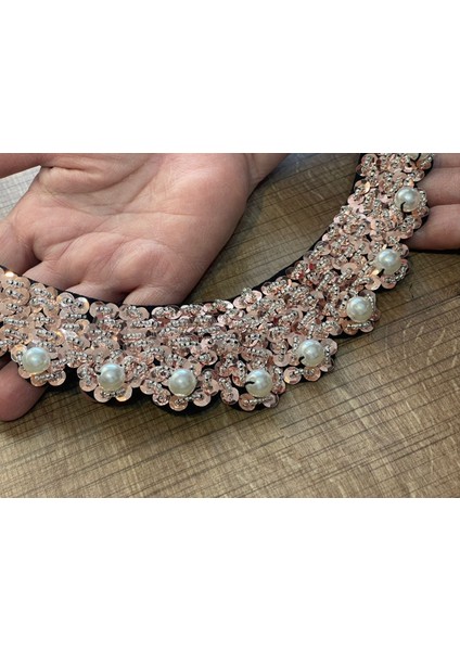 24X5 cm Inci ve Pul Payet Işlemeli Gömlek Elbise Yaka Dikiş Aksesuarı
