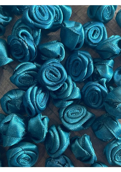 1.5 cm Petrol Yeşili Kurdela Gül 50 Adet