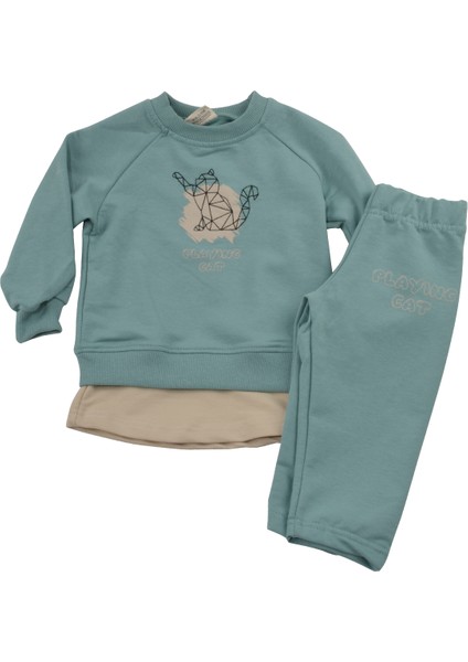1-4 Yaş "playing Cat" Baskılı Ikili Takım - Oynayan Kedi Baskılı