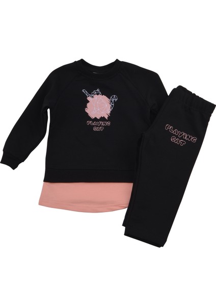 1-4 Yaş "playing Cat" Baskılı Ikili Takım - Oynayan Kedi Baskılı