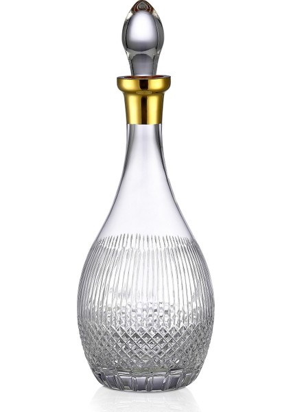 Antik Altın Kesme El Dekor Yaldızlı Desenli Kapaklı Cam Şişe Karaf Sürahi