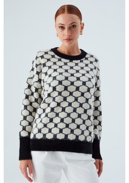 Donna Pullover Petek Desenli Kadın Triko Kazak Siyah/ekru fiyatları