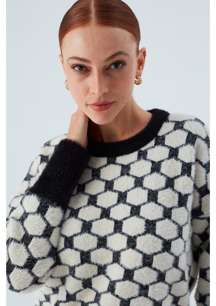 Donna Pullover Petek Desenli Kadın Triko Kazak Siyah/ekru modelleri