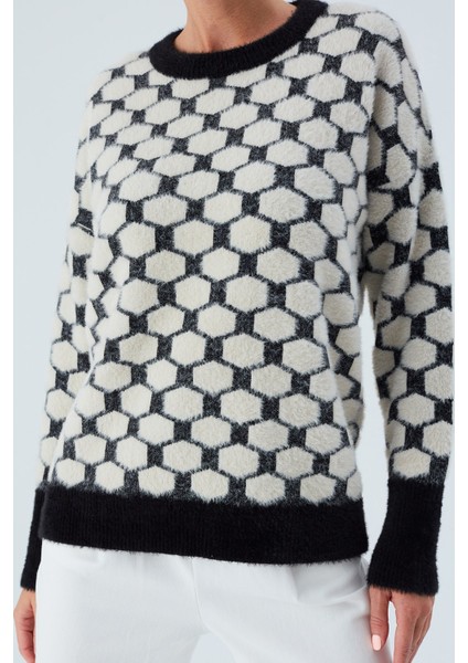 Donna Pullover Petek Desenli Kadın Triko Kazak Siyah/ekru fırsatları