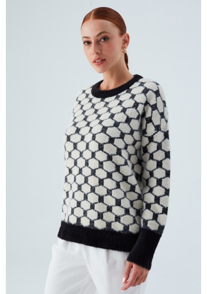 Donna Pullover Petek Desenli Kadın Triko Kazak Siyah/ekru indirimleri