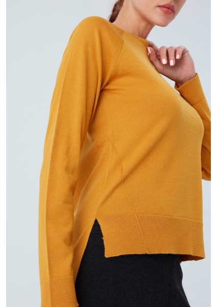 Vanessa Pullover Merino Yünlü Yanları Yırtmaçlı Ince Kadın Triko Kazak Sarı fırsatları