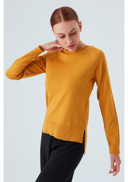 Vanessa Pullover Merino Yünlü Yanları Yırtmaçlı Ince Kadın Triko Kazak Sarı indirimleri