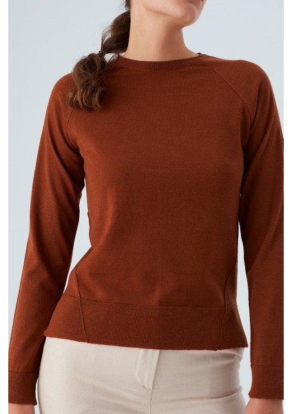 Vanessa Pullover Merino Yünlü Yanları Yırtmaçlı Ince Kadın Triko Kazak Kahve indirimleri