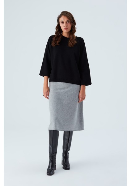 Nell Pullover Yanları Yırtmaçlı 3/4 Kol Ince Kadın Triko Kazak siyah