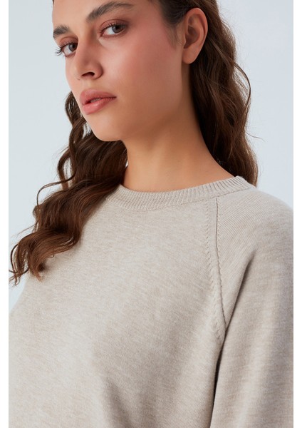 Nell Pullover Yanları Yırtmaçlı 3/4 Kol Ince Kadın Triko Kazak bej Melanj modelleri