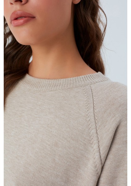 Nell Pullover Yanları Yırtmaçlı 3/4 Kol Ince Kadın Triko Kazak bej Melanj indirimleri