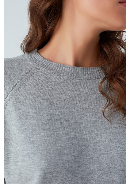 Nell Pullover Yanları Yırtmaçlı 3/4 Kol Ince Kadın Triko Kazak gri Melanj modelleri