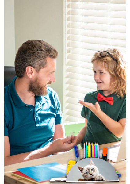 Ahşap Şirin Kedi Gökkuşağı Cetvelli Masaüstü Kalemlik Kutu Çocuklar Için Organizer NOTPAGK127 fiyatları